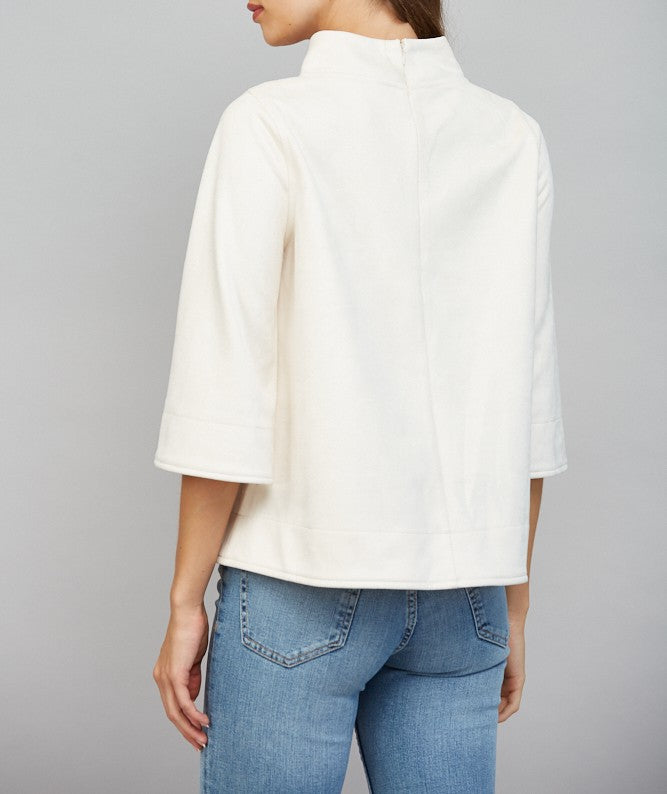ECRU FAUX SUEDE MOCK NECK 3/4 SLEEVE TOP