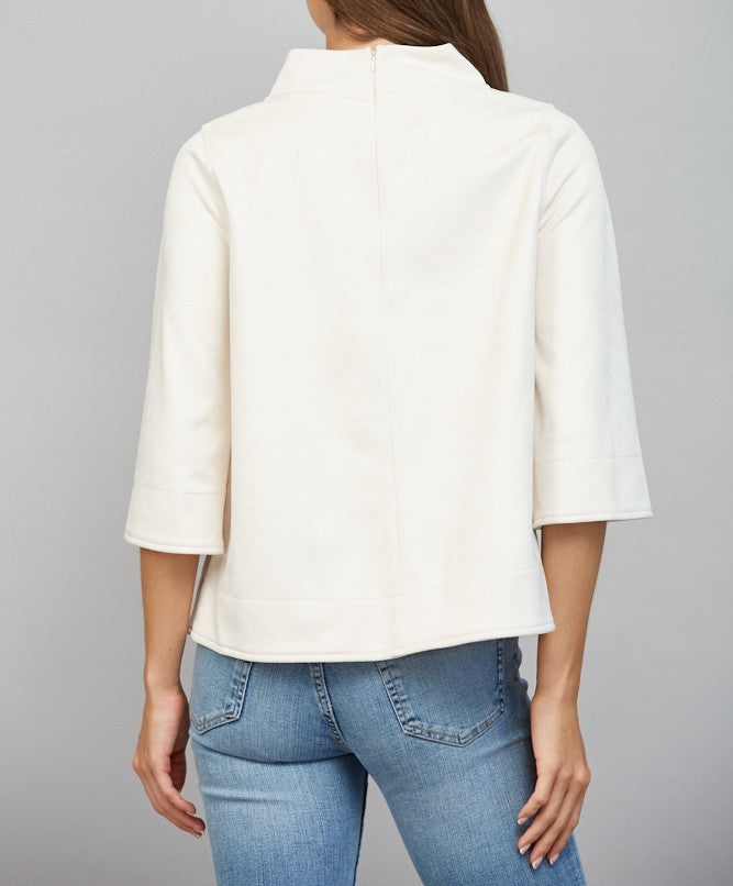 ECRU FAUX SUEDE MOCK NECK 3/4 SLEEVE TOP