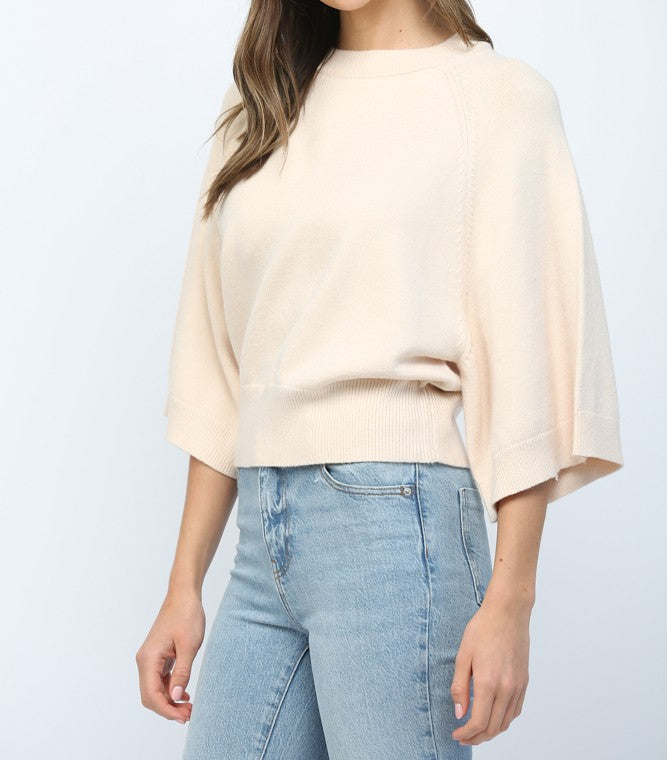 BUTTER YELLOW SHORT WIDE RAGLAN SLEEVE CREW NECK SWEATER TOP