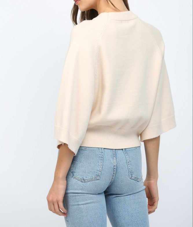 BUTTER YELLOW SHORT WIDE RAGLAN SLEEVE CREW NECK SWEATER TOP