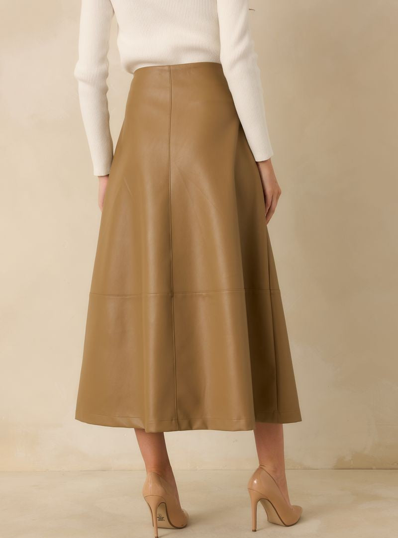 CARAMEL VEGAN LEATHER CALLAHAN MIDI SKIRT