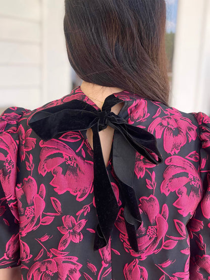 FUSCHIA FLORAL JACQUARD TOP