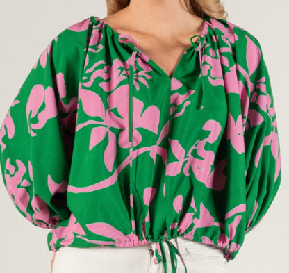 2 TONE SLEEVE BOHO TOP