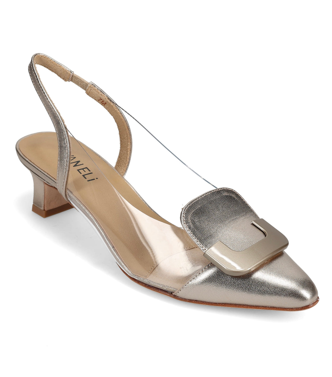 SHELL MERCURY/CLEAR POINTED TOE SLINGBACK KITTEN HEEL