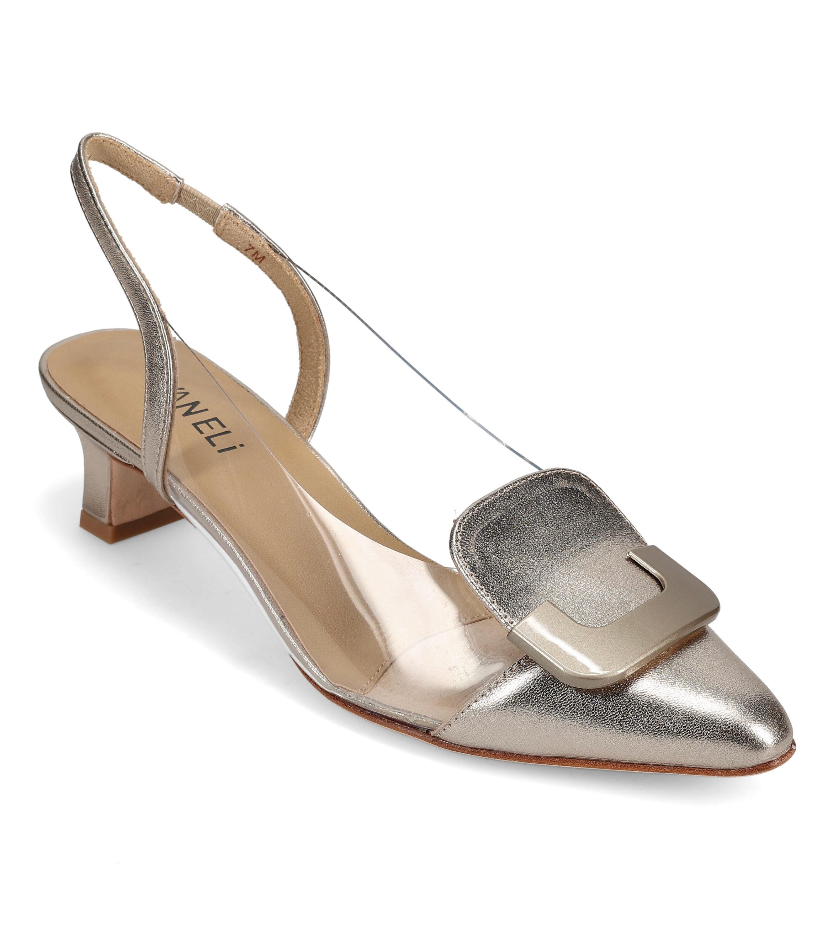 SHELL MERCURY/CLEAR POINTED TOE SLINGBACK KITTEN HEEL