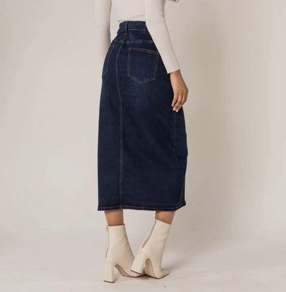 DENIM LONG SKIRT WITH FRONT SLIT