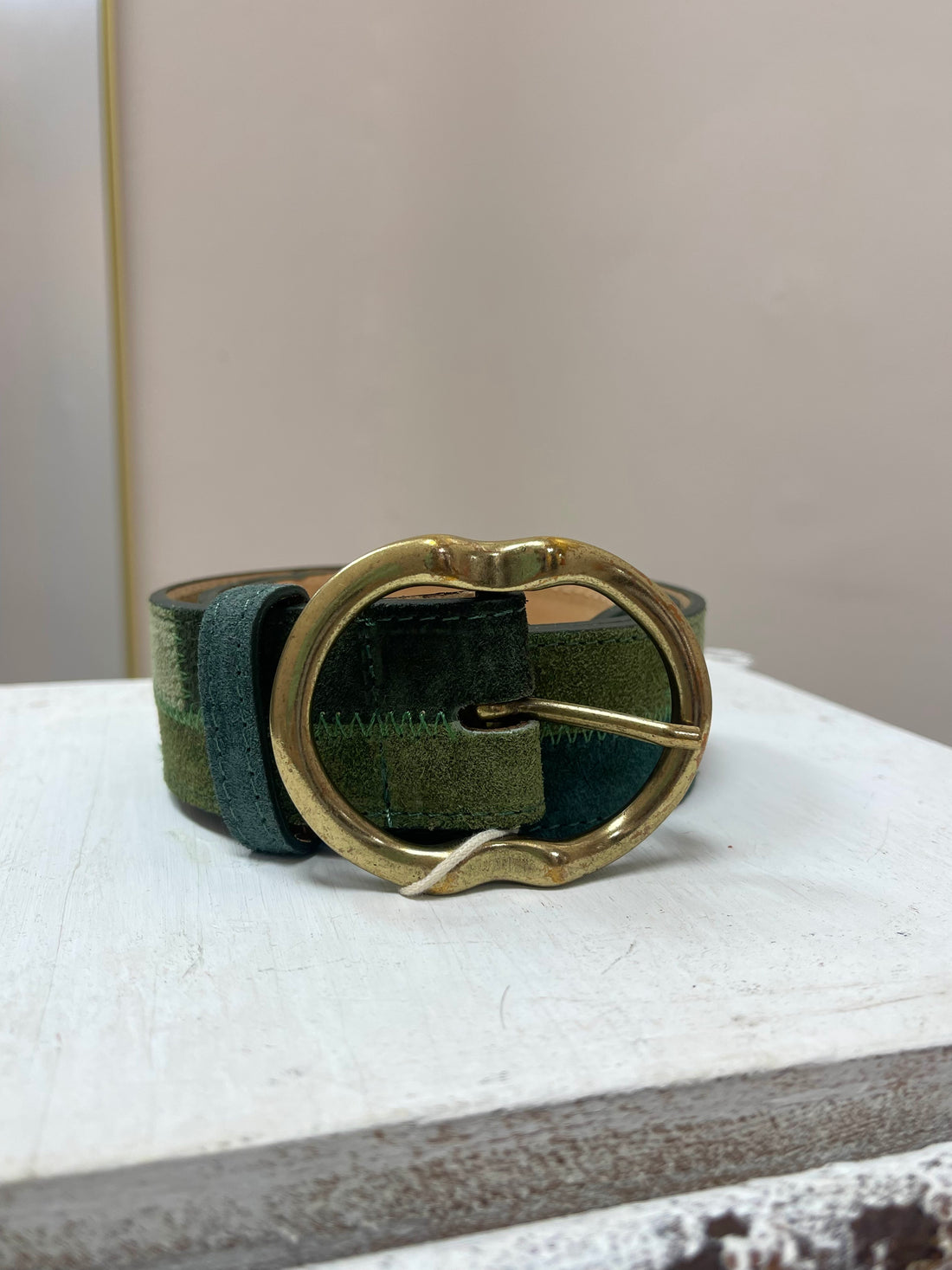 FOREST GREEN PATCHWORK MACY SUEDE LEATHER BELT