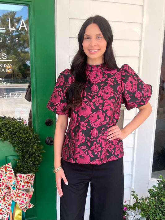 FUSCHIA FLORAL JACQUARD TOP