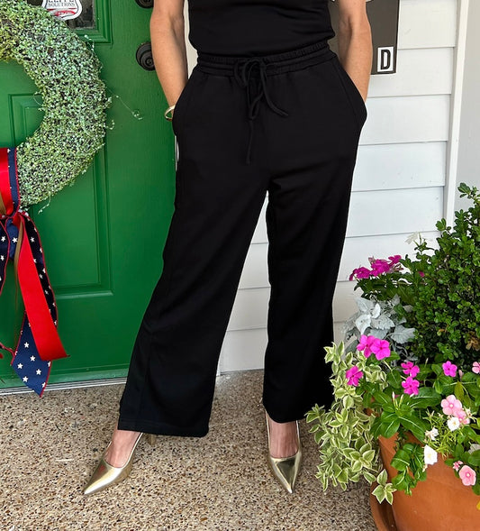 BLACK PCILL SIDE BINDING WIDE LEG PANTS