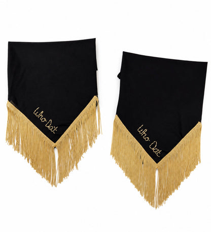 "WHO DAT" BLACK FRINGE SCARF