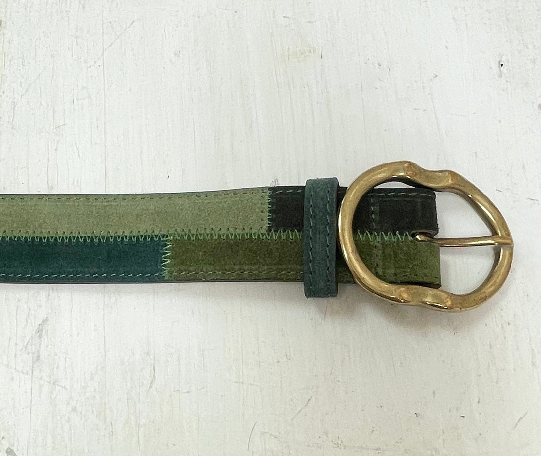 FOREST GREEN PATCHWORK MACY SUEDE LEATHER BELT