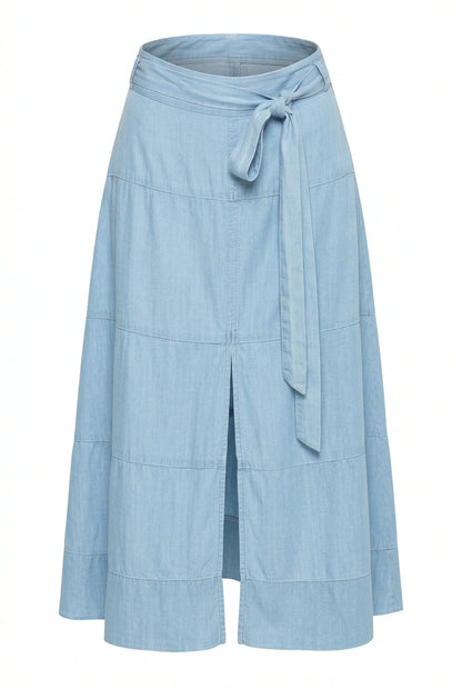 LIGHT INDIGO TENCEL A-LINE WAIST TIE SKIRT
