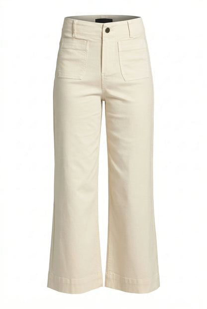 NATURAL MID RISE CROPPED WIDE LEG PATCH POCKET PANT