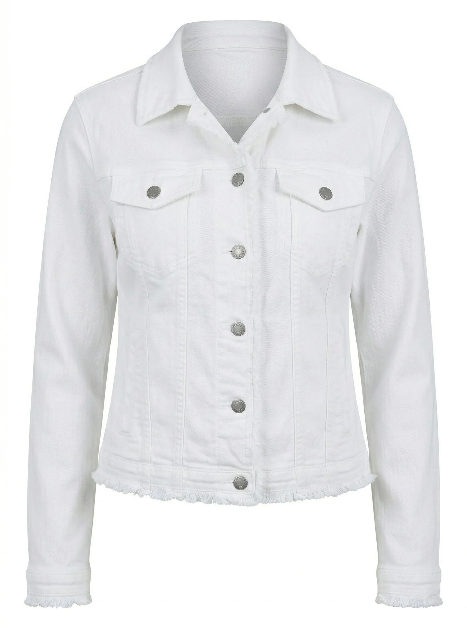 WHITE DENIM FRAYED DETAIL LONG SLEEVE JACKET