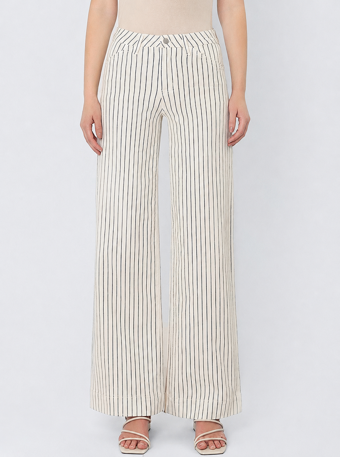 BLACK &amp; WHITE STRIPE HIGH RISE WIDE LEG JEANS