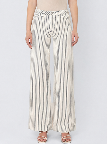 BLACK &amp; WHITE STRIPE HIGH RISE WIDE LEG JEANS