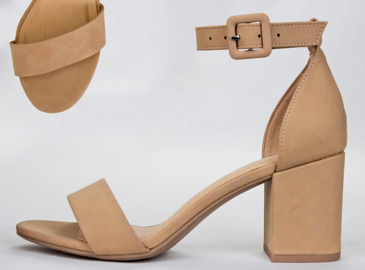 NATURAL ANKLE STRAP SANDAL BLOCK CAKE HEEL