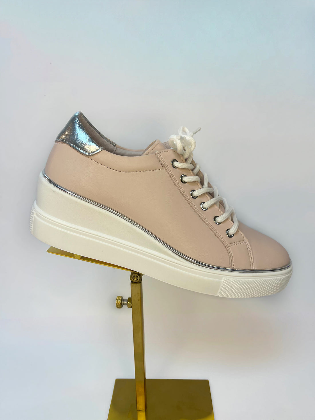 PINK &amp; SILVER LEATHER PLATFORM SNEAKER