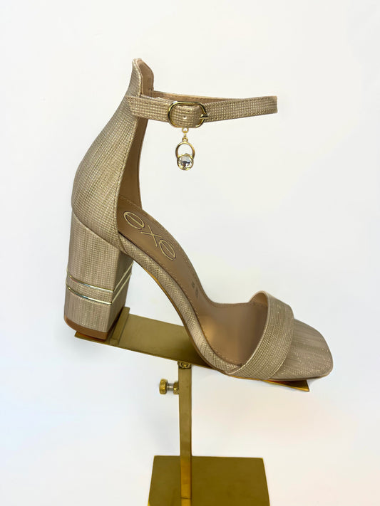 GOLD SHIMMER SANDAL BLOCK HEEL