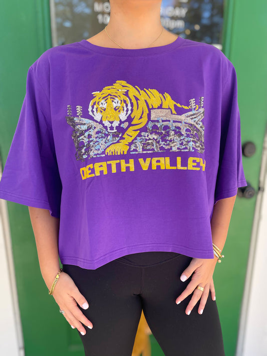 PURPLE SEQUIN MIKE OVER TIGER STADIUM OVERSIZED TEE