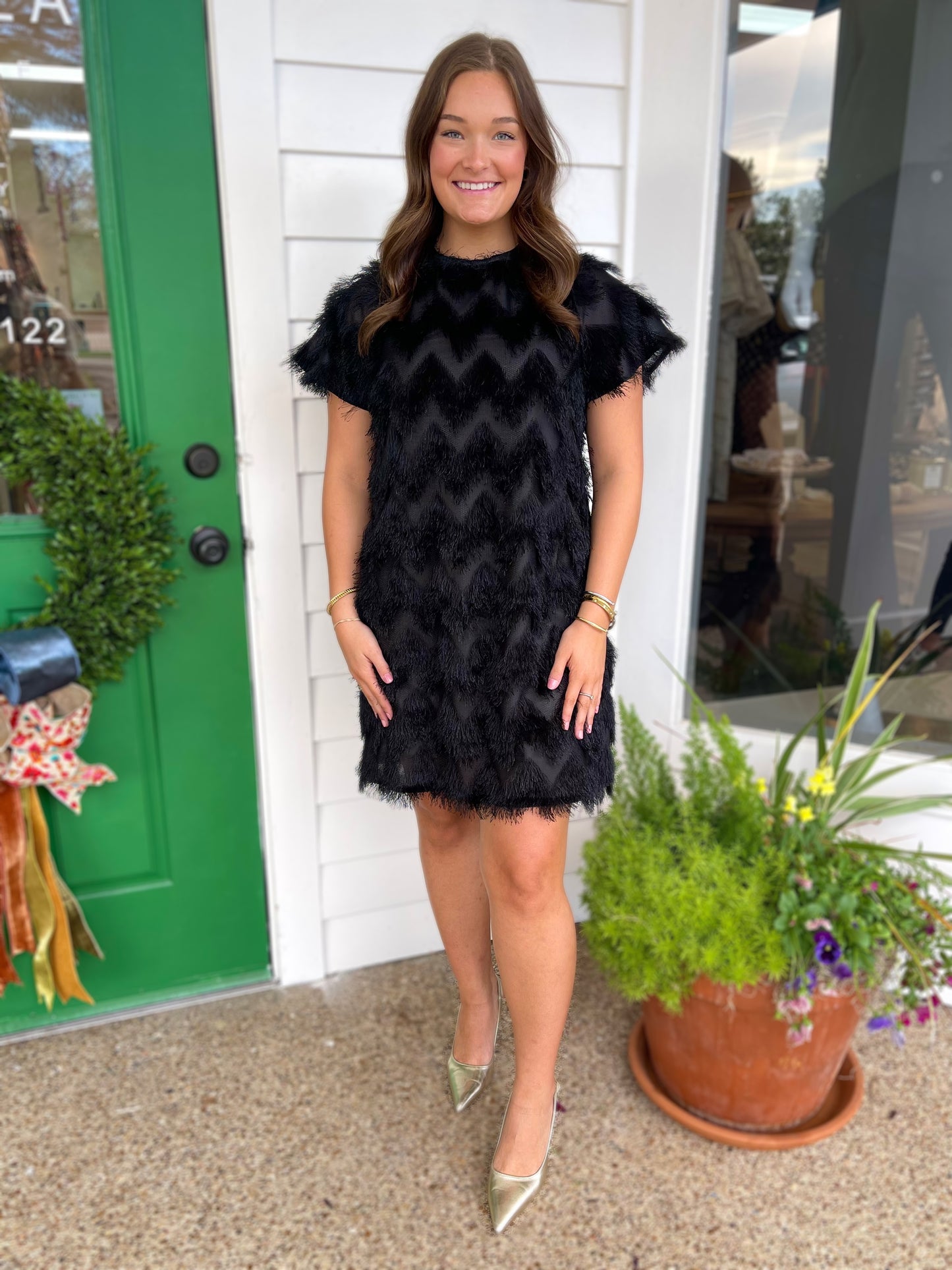 BLACK CHEVRON EYELASH DRESS