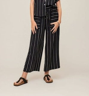 BLACK STRIPED AMANDA CROPPED WIDE LEG PANTS
