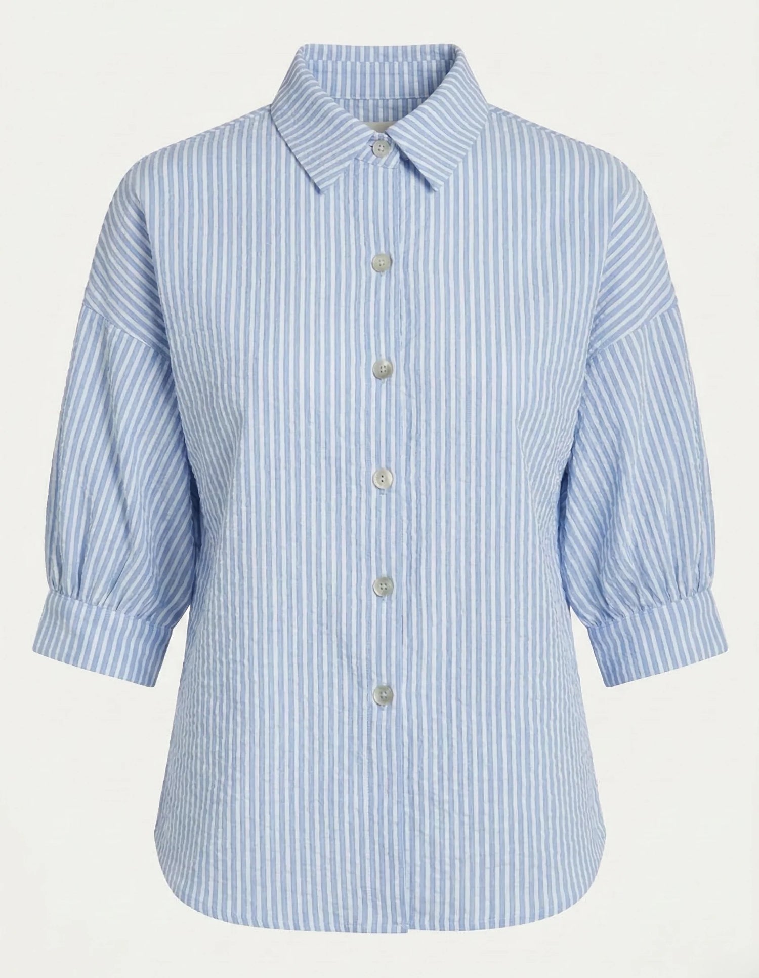 BLUE/WHITE STRIPE BLOUSON SLEEVE TOP