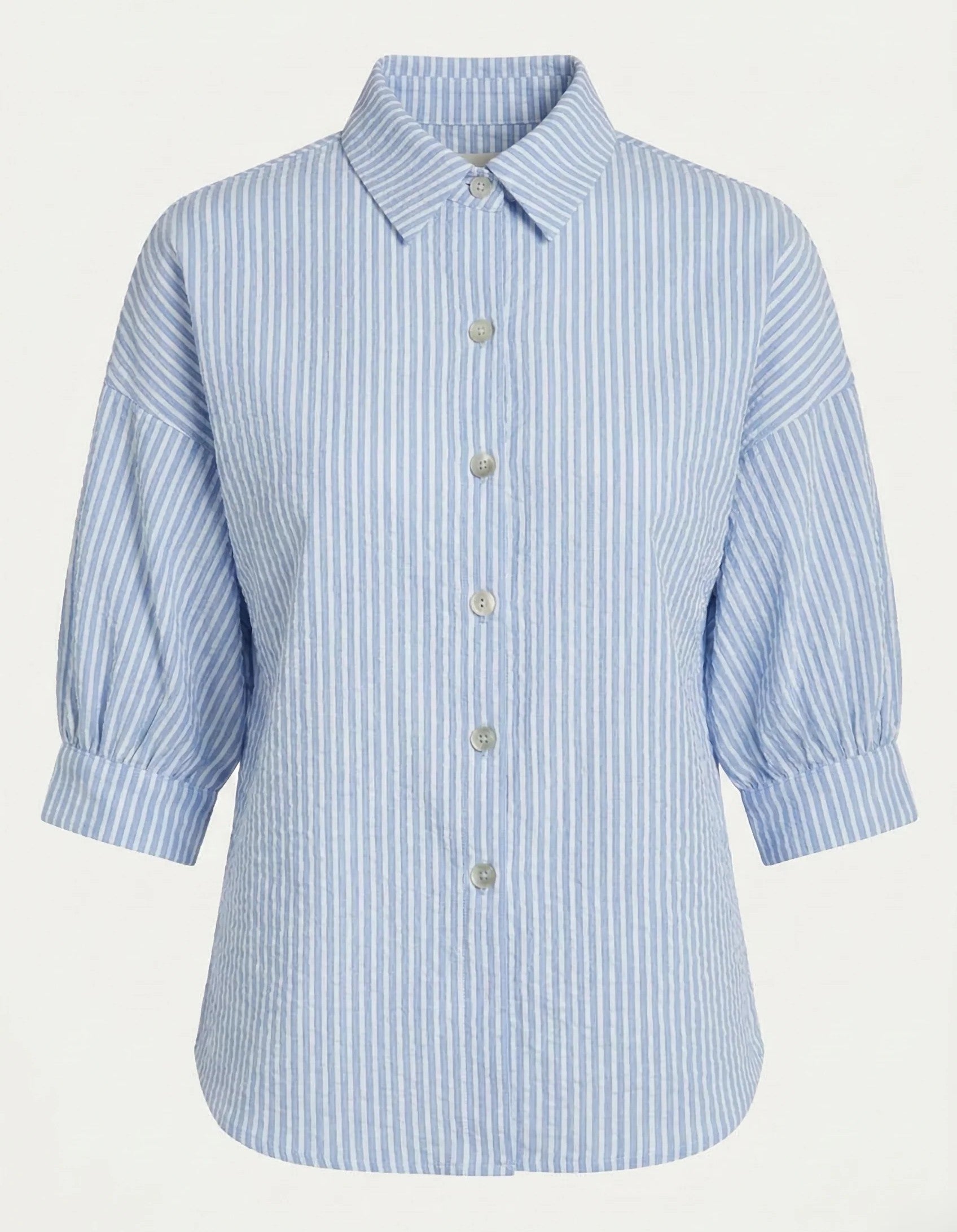 BLUE/WHITE STRIPE BLOUSON SLEEVE TOP