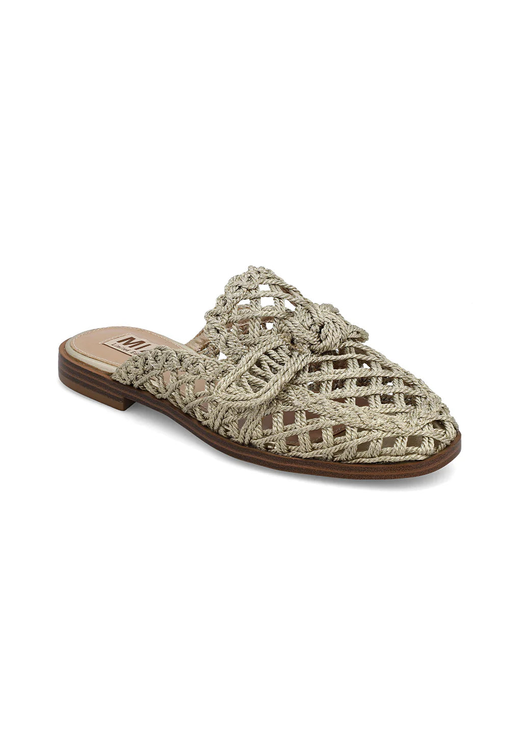 GOLD LAYCE WOVEN RAFFIA SQUARE TOE MULE