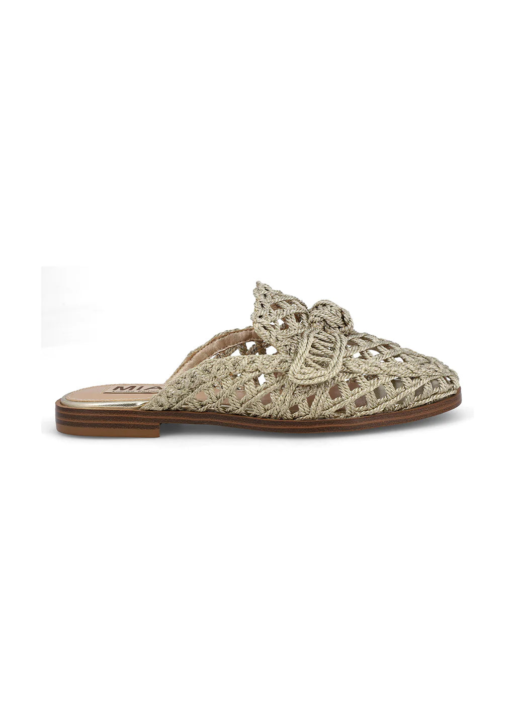 GOLD LAYCE WOVEN RAFFIA SQUARE TOE MULE