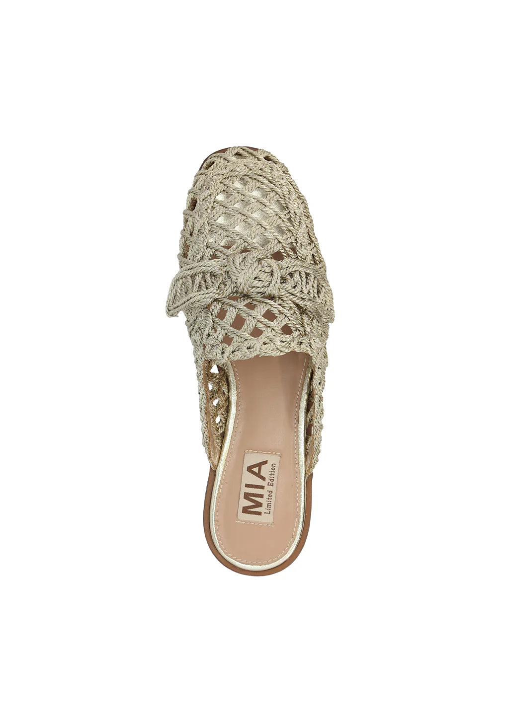GOLD LAYCE WOVEN RAFFIA SQUARE TOE MULE