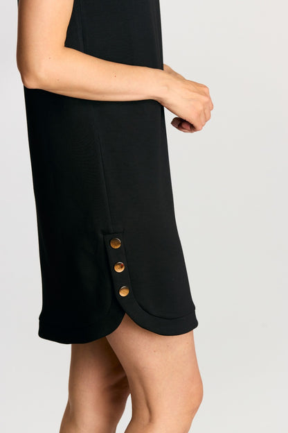 BLACK PCILL BUTTER MODAL SLEEVELESS SIDE BUTTON MINI DRESS