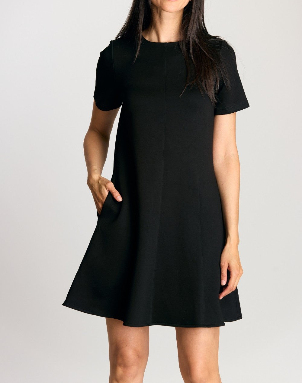 BLACK PCILL BUTTER MODAL SHORT SLEEVE TAILORED MINI DRESS