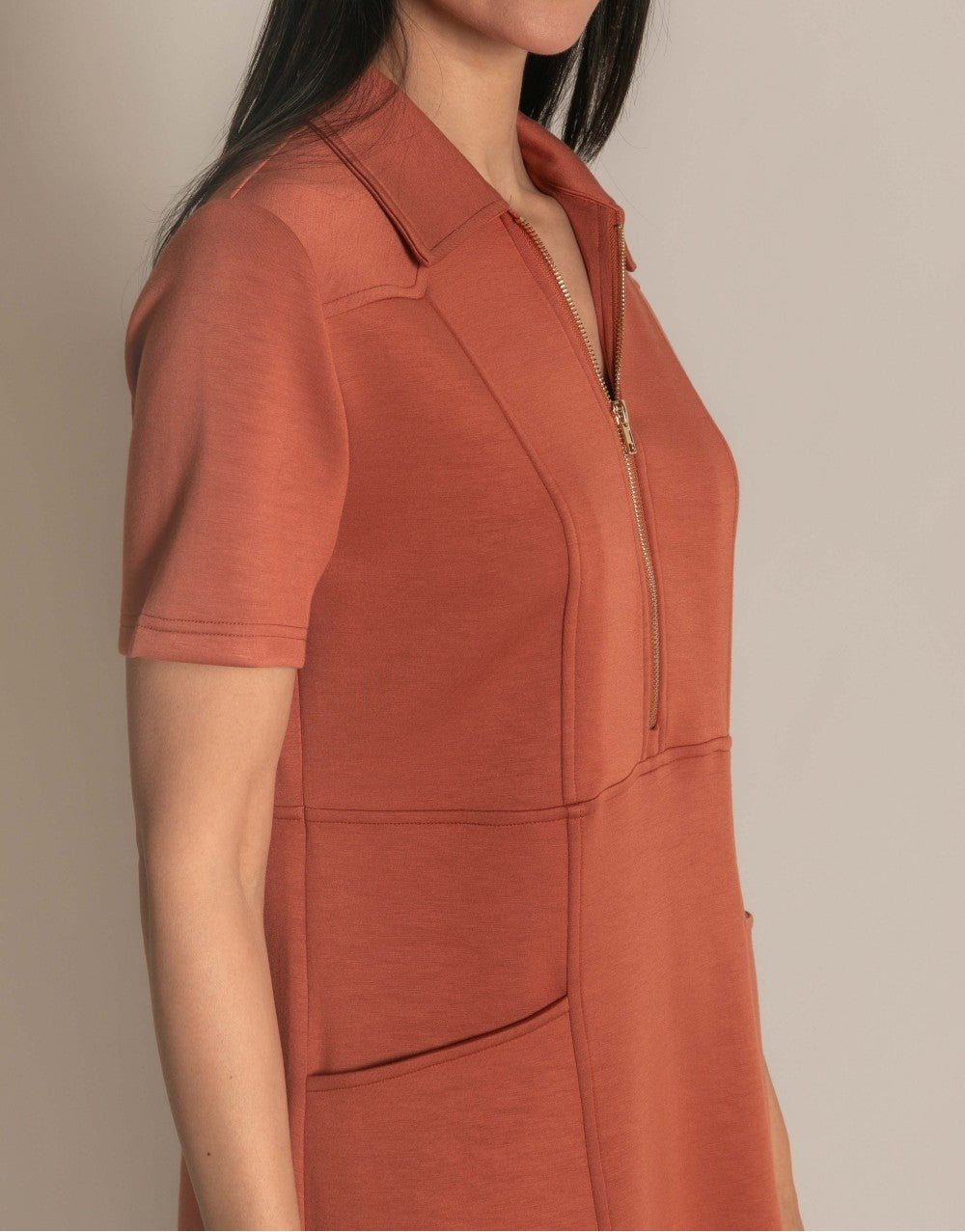 DUSTY ROSE PCILL BUTTER MODAL QUARTER ZIP SHORT SLEEVE MINI DRESS