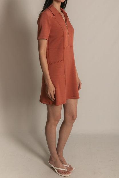 DUSTY ROSE PCILL BUTTER MODAL QUARTER ZIP SHORT SLEEVE MINI DRESS