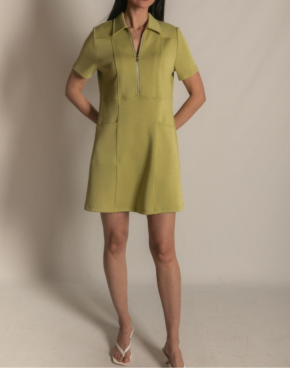 LEMON GRASS PCILL BUTTER MODAL QUARTER ZIP SHORT SLEEVE MINI DRESS