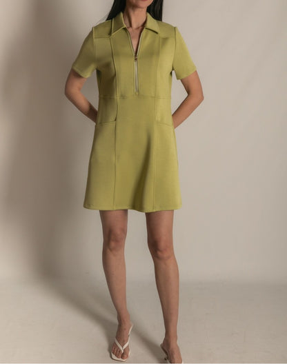 LEMON GRASS PCILL BUTTER MODAL QUARTER ZIP SHORT SLEEVE MINI DRESS