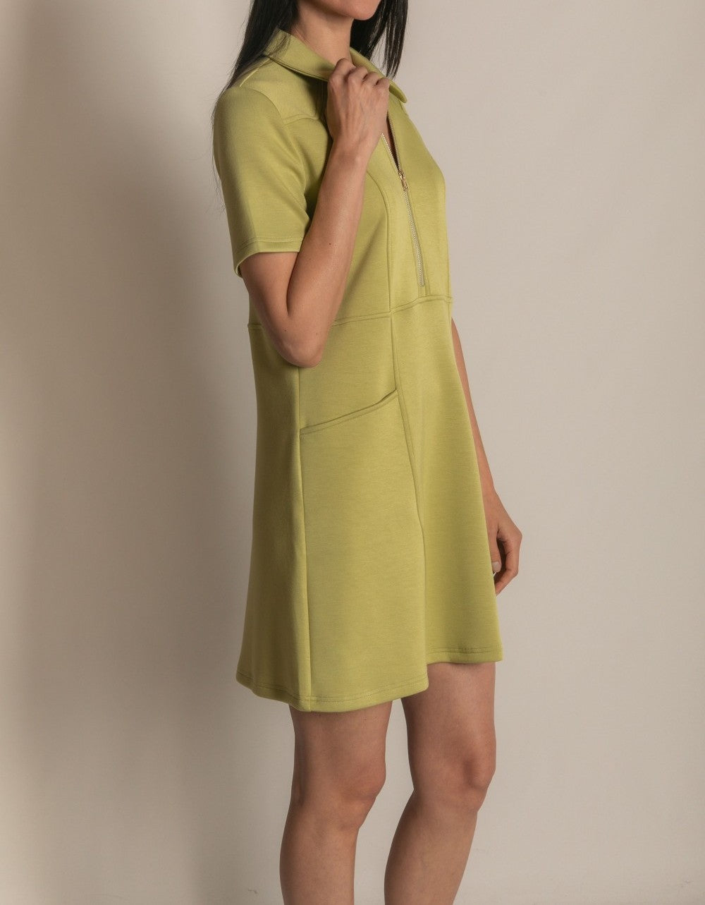 LEMON GRASS PCILL BUTTER MODAL QUARTER ZIP SHORT SLEEVE MINI DRESS