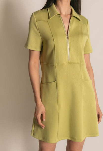 LEMON GRASS PCILL BUTTER MODAL QUARTER ZIP SHORT SLEEVE MINI DRESS