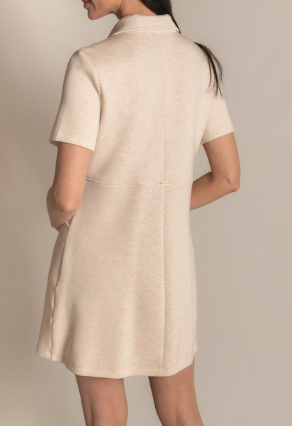 OATMEAL PCILL BUTTER MODAL QUARTER ZIP SHORT SLEEVE MINI DRESS