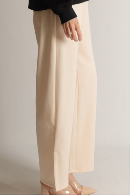 EGGSHELL PCILL BUTTER MODAL SIDE SLIT WIDE LEG PANTS