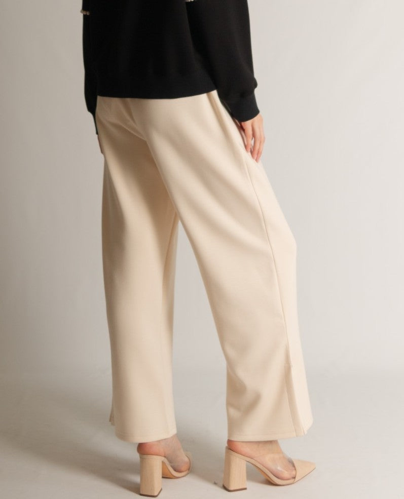 EGGSHELL PCILL BUTTER MODAL SIDE SLIT WIDE LEG PANTS