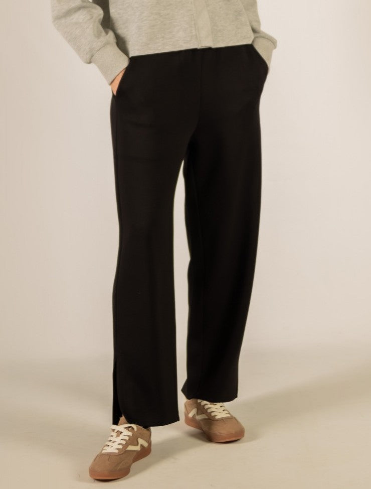 BLACK PCILL BUTTER MODAL SIDE SLIT WIDE LEG PANTS