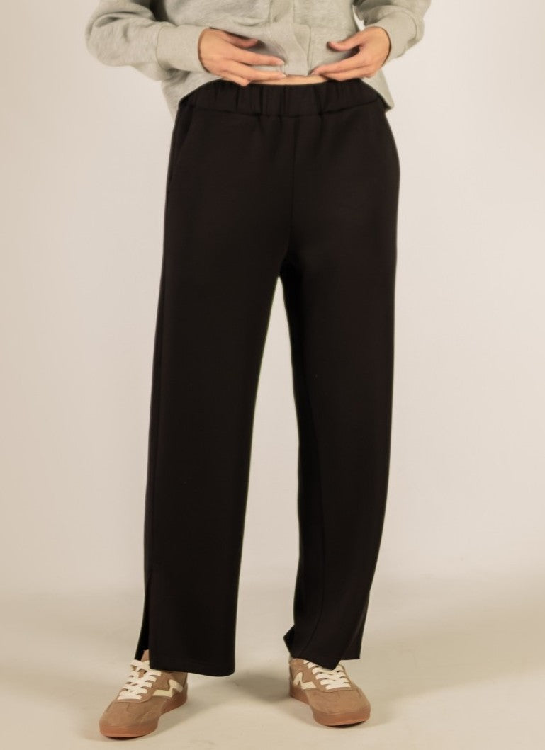 BLACK PCILL BUTTER MODAL SIDE SLIT WIDE LEG PANTS