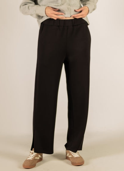 BLACK PCILL BUTTER MODAL SIDE SLIT WIDE LEG PANTS