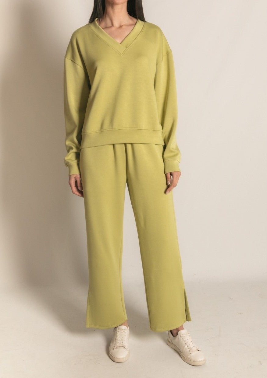 LEMON GRASS PCILL BUTTER MODAL SIDE SLIT WIDE LEG PANTS