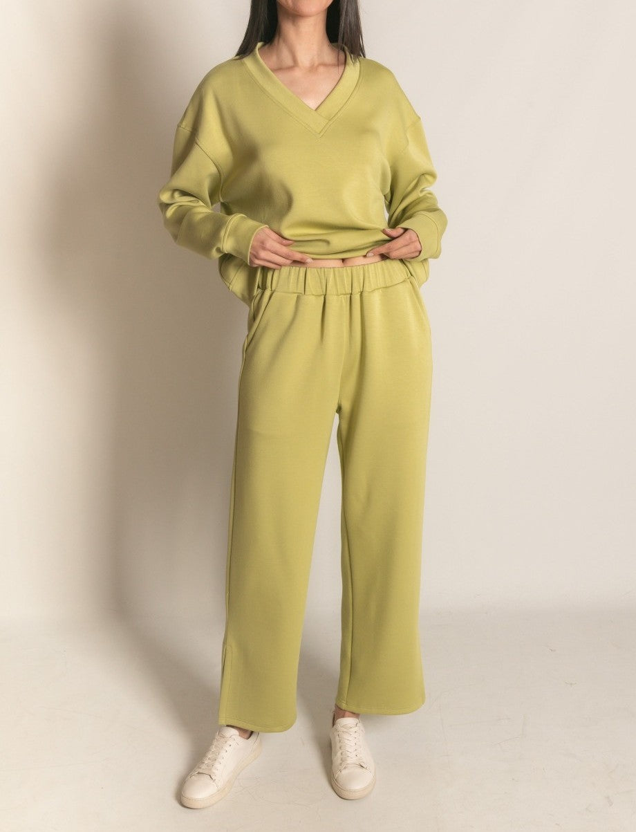 LEMON GRASS PCILL BUTTER MODAL SIDE SLIT WIDE LEG PANTS