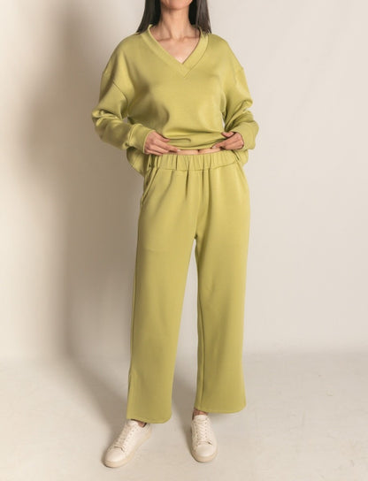 LEMON GRASS PCILL BUTTER MODAL SIDE SLIT WIDE LEG PANTS