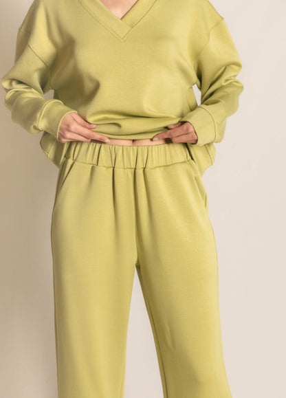 LEMON GRASS PCILL BUTTER MODAL SIDE SLIT WIDE LEG PANTS