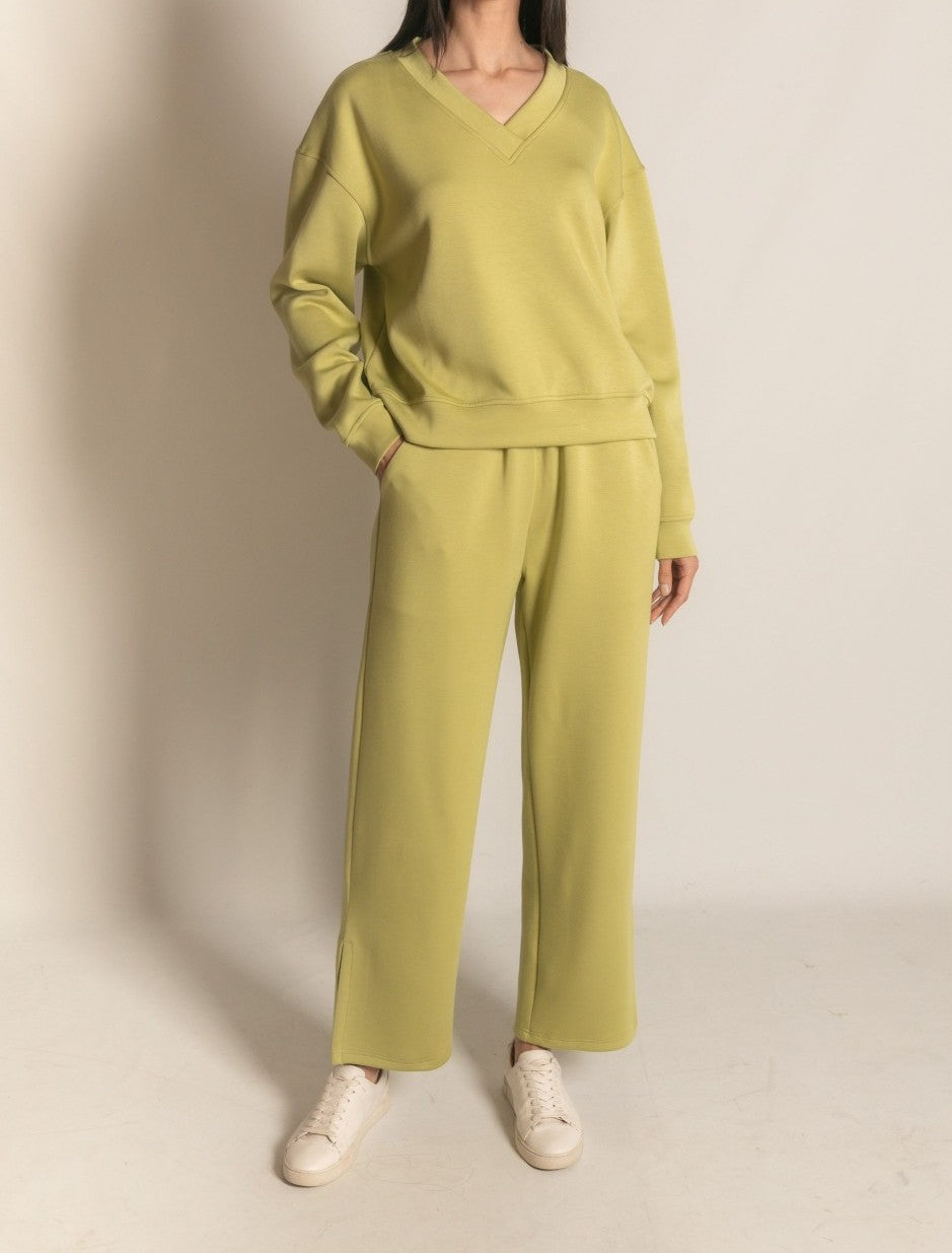 LEMON GRASS PCILL BUTTER MODAL SIDE SLIT WIDE LEG PANTS